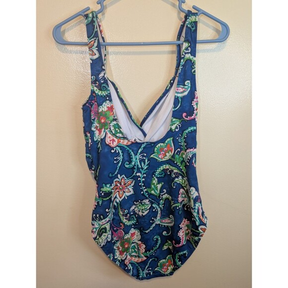 Lauren Ralph Lauren Womens One Piece Swimsuit Blue Floral Paisley Size 8 - Picture 2 of 13